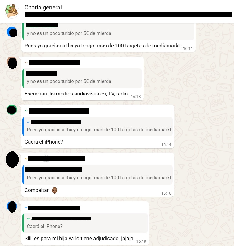 Captura del grupo de Whatsapp de TuDinerito