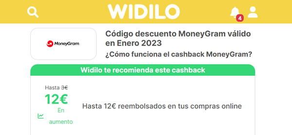 12 euros de cashback por hacer la promo de MoneyGram
