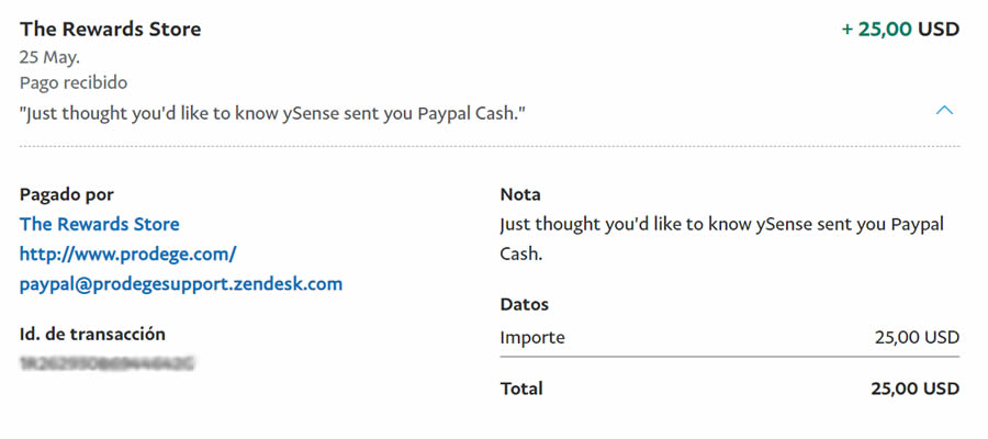 Comprobante de PayPal 25 dólares paypal