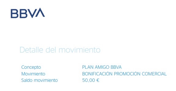 Bonificaci&oacute;n de 50&euro; recibida