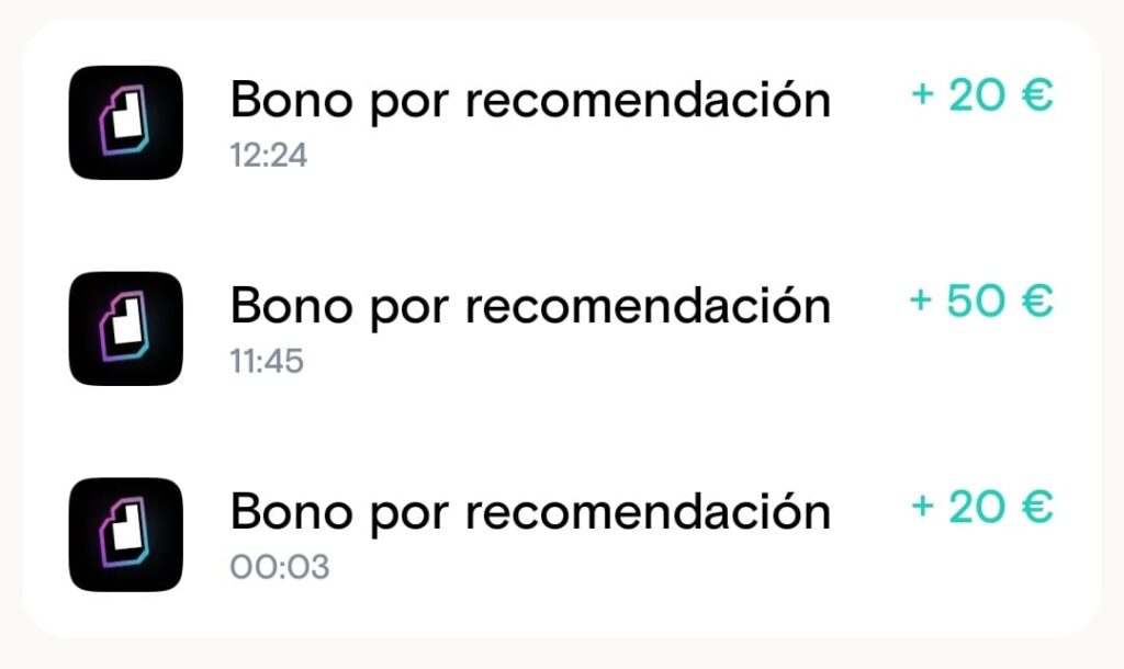 Bonos recibidos por recomendación