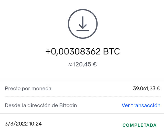 BTC recibidos
