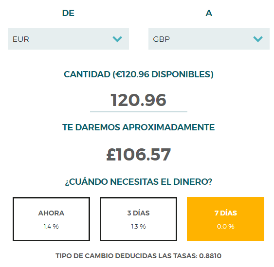 Cambio de euros a libras con los tipos de cambio diferentes Cambio euros libras