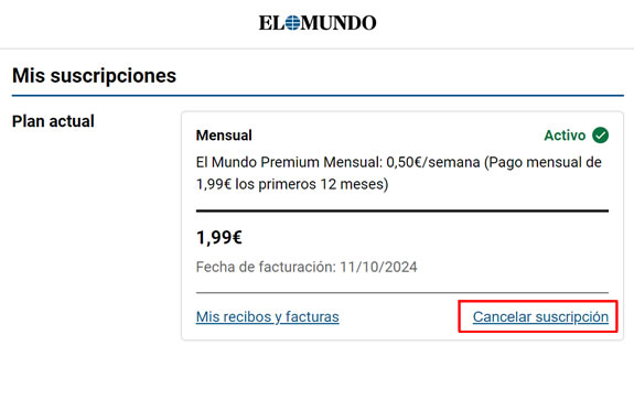 Cancelar suscripción El Mundo Premium