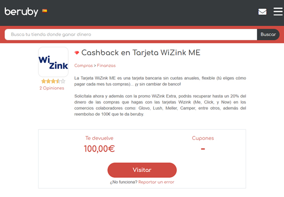Cashback de 100€ por la tarjeta wizink ME 