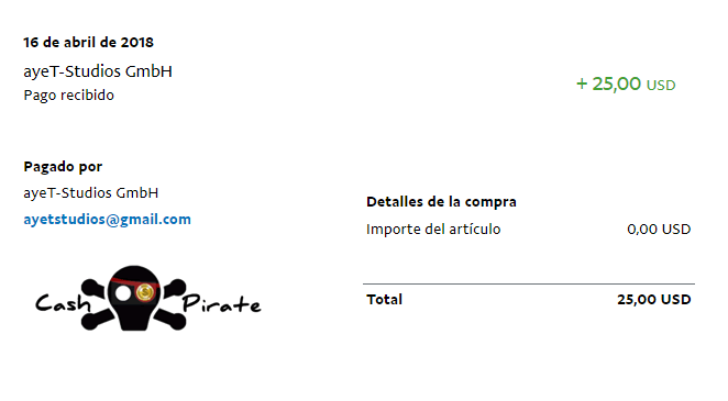 He cobrado 25$ este mes en Cashpirate Cashpirate abril