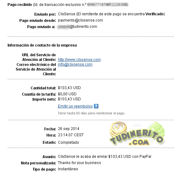 Un pago de 100$ en Clixsense (septiembre del 2014) cien-dolares-paypal