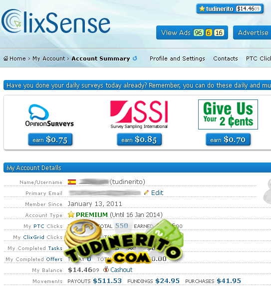 Mi cuenta en ClixSense clixsense