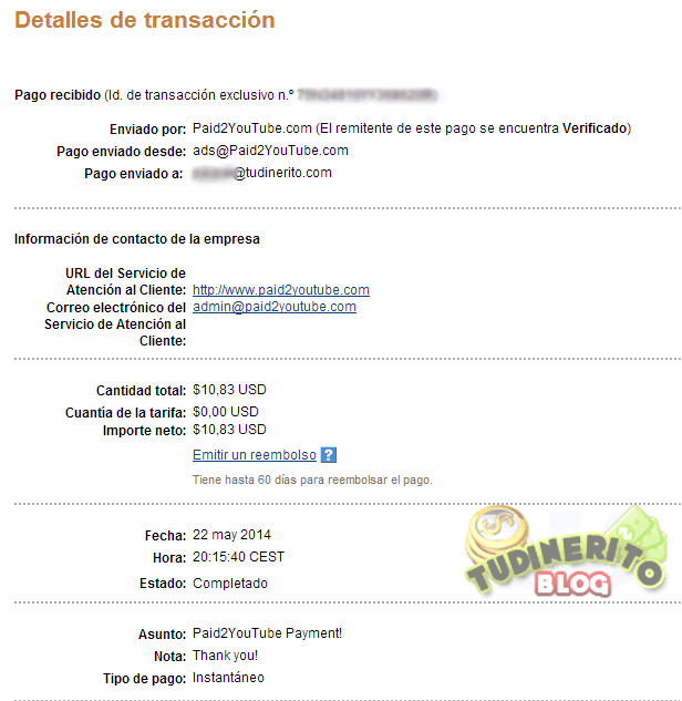 He cobrado 10$ de Paid2Youtube cobro-paid2youtube