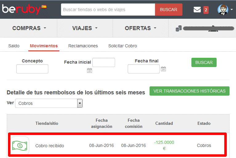 125€ cobrados a través del banco cobro