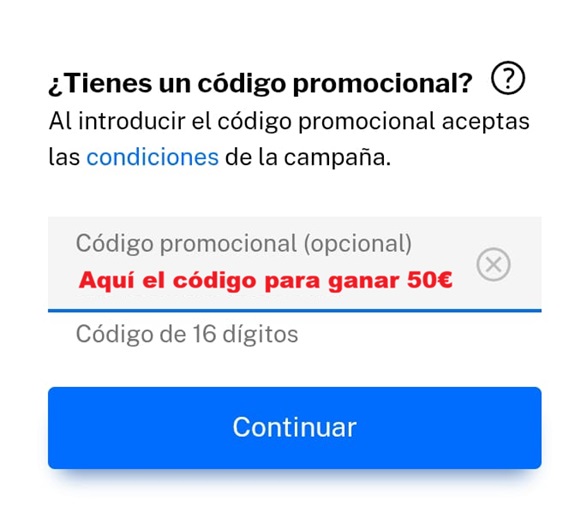 C&oacute;digo 50&euro; Sabadell