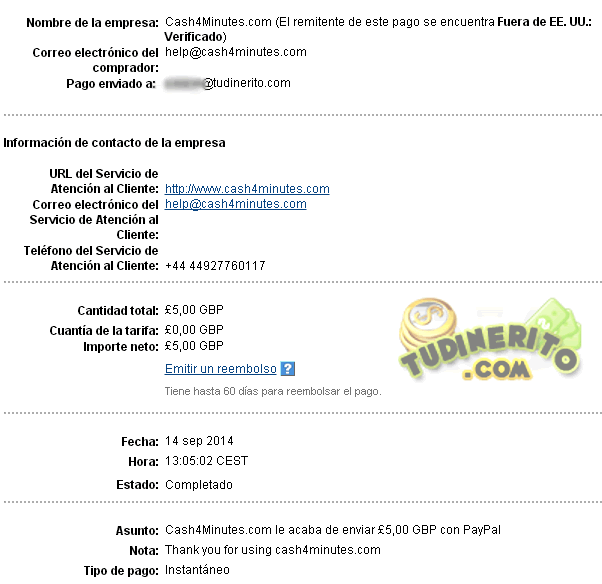 Comprobante del pago de Cash4minutes comprobante-cash4minutes