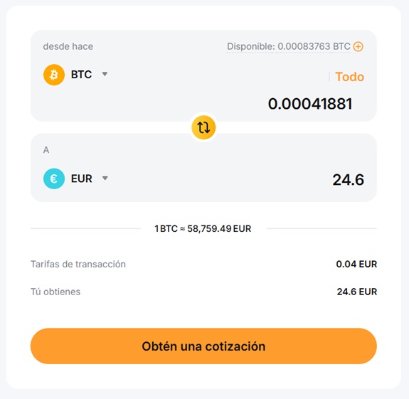 Convirtiendo la recompensa de BTC a euros