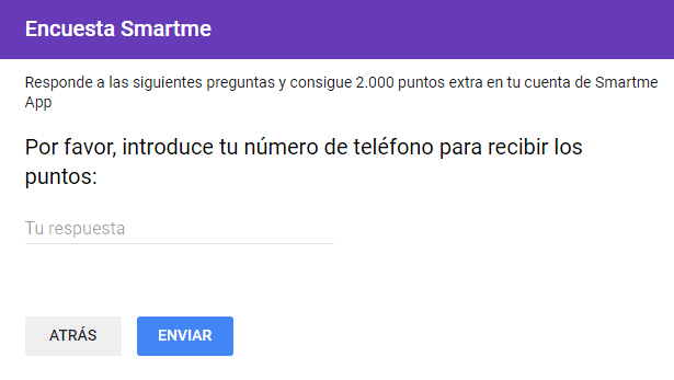 Momento de escribir el número de teléfono para recibir los puntos introduce número
