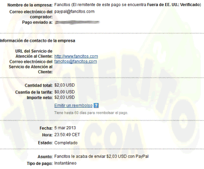Comprobante 2$ paypal
