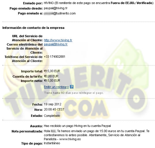 hiving pago 15 euros