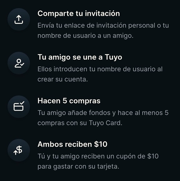 Condiciones para ganar 10$ por amigo invitado a Tuyo