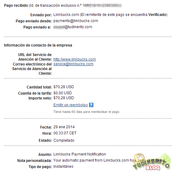Comprobante del cobro de Linkbucks linkbucks-comprobante-cobro