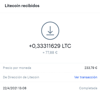 Litecoins recibidos