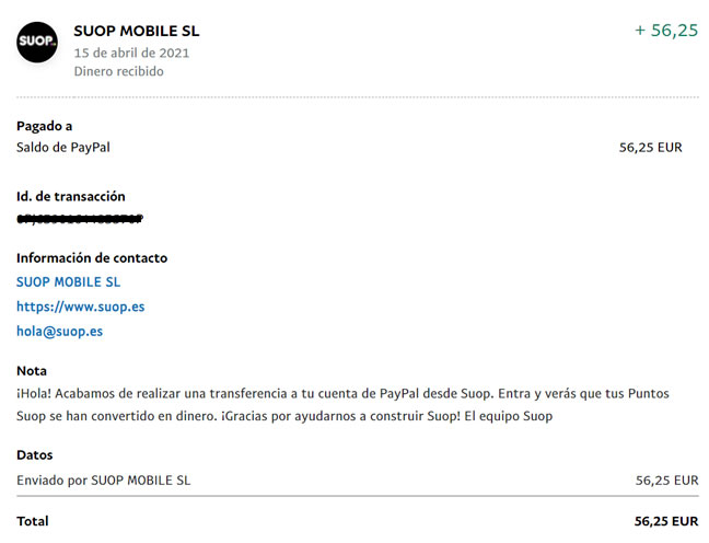 Pago recibido en PayPal