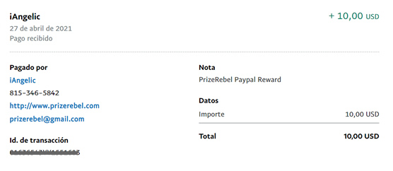 Pago abril 2021 prize rebel