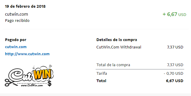 Comprobante de pago de CutWIN prueba de pago