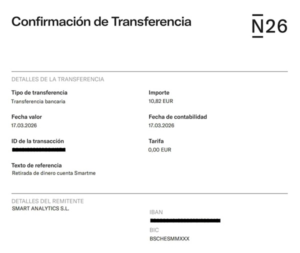 Prueba de pago de Smartme App