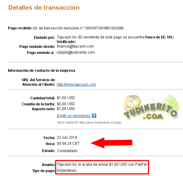 Comprobante del pago de TapCash pago-tapcash