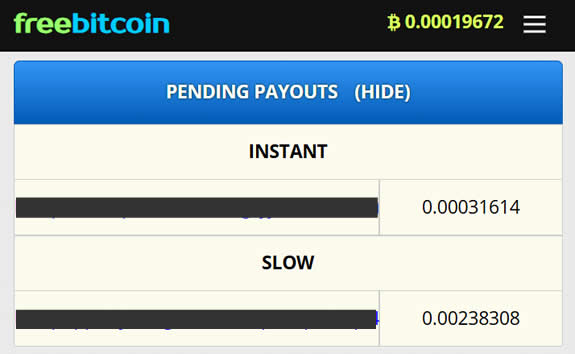 Mis dos pagos pendientes en Freebitcoin