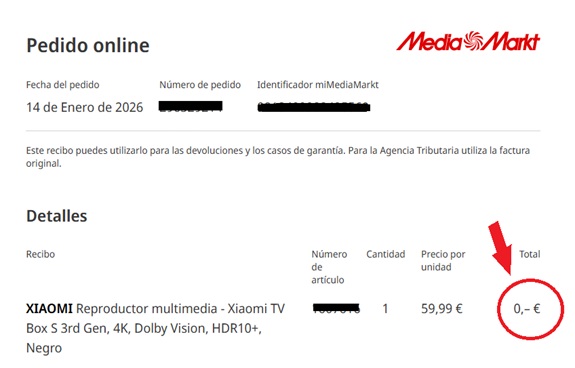 Mi pedido en MediaMarkt: 0&euro;
