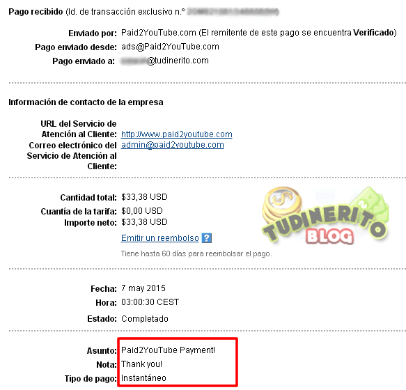 Dinero ganado en la PTC Paid2Youtube ptc1