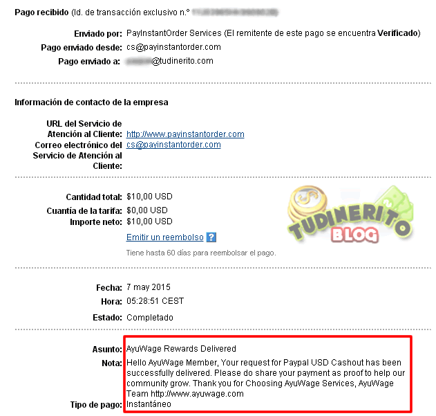 Dinero ganado en la PTC Ayuwage ptc2