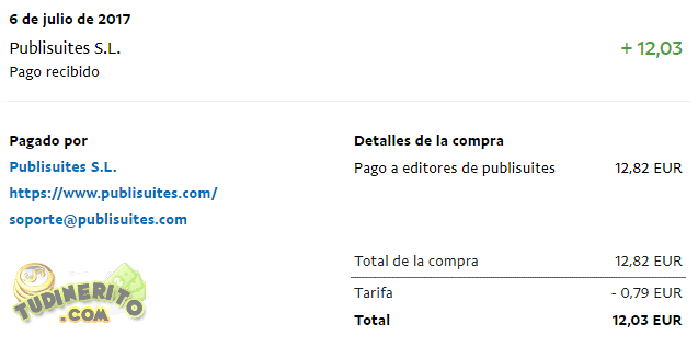 12 euros he ganado esta vez con esta herramienta Publisuites pago julio