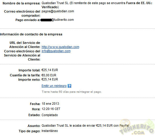 Qustodian pago recibido qustodian-paga