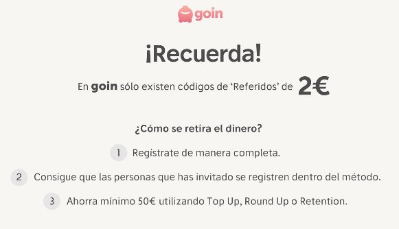 Condiciones para retirar los 2€ que regala GOIN condiciones goin