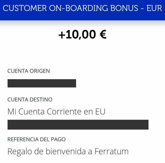 10 euros añadidos en mi cuenta de Ferratum 10€ gratis