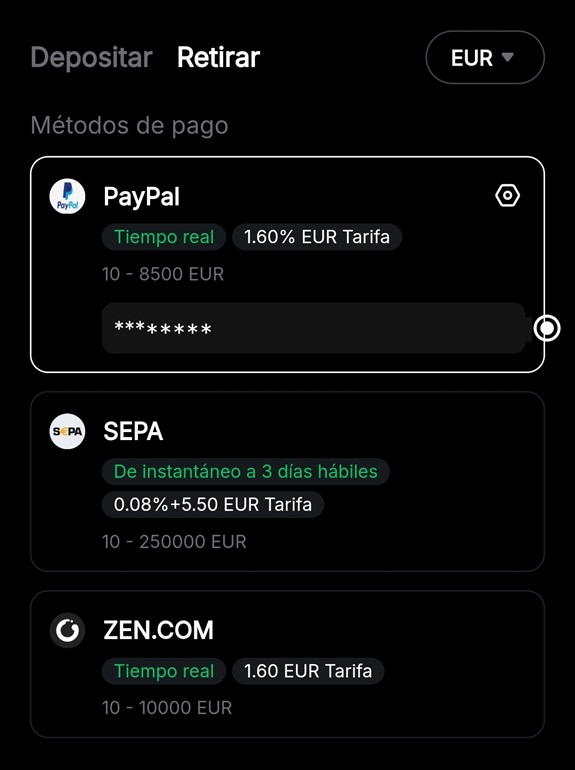 Opciones de retiro en Bybit