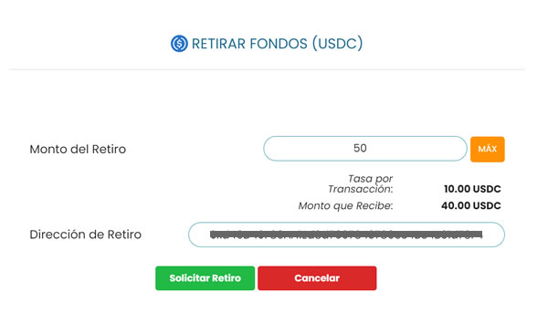 Retirar fondos USDC