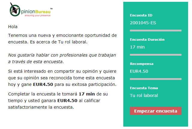 4,5€ por una encuesta de 17 minutos encuesta