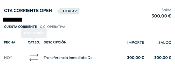 Mi saldo de 300€ en Openbank
