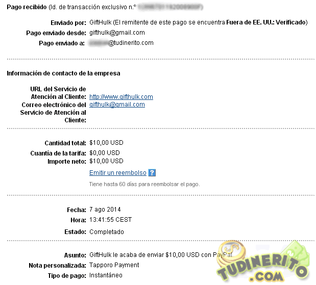 Comprobante de TappOro tapporo-pago