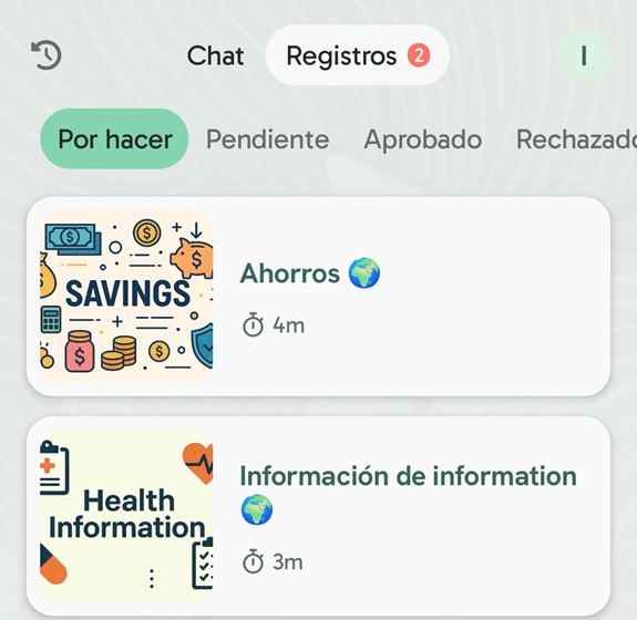 Ejemplo de algunas tareas no pagadas en ELA