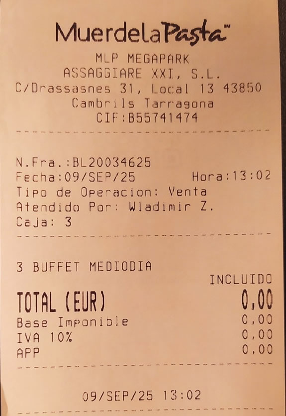 0€ por un menú buffet para 3 personas