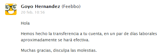 Mensaje indicando que han hecho la transferencia transferencia-hecha