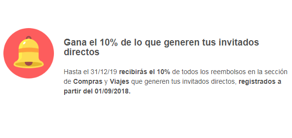 Hasta el 31 de diciembre del 2019 ganaremos el 10% de las compras que hagan nuestros referidos invitados 10%
