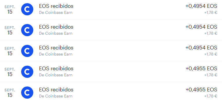 EOS recibidos en Coinbase EOS recibidos