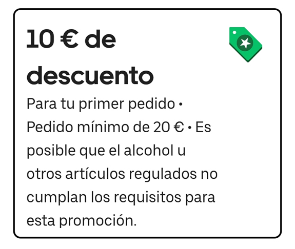 Descuento de 10€ en Uber Eats