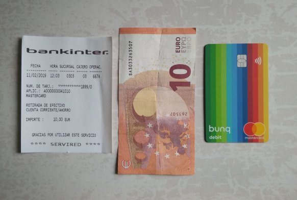 Los 10€, el resguardo y la tarjeta 10€