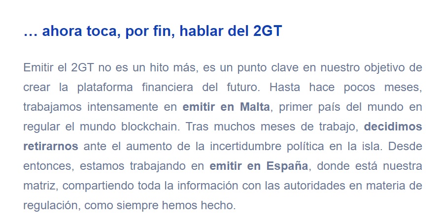 Anuncio sobre la emisión de 2GT emisión 2GT