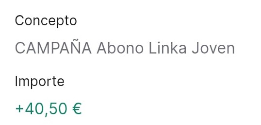 Abono Linka Joven: 40,50€ recibidos